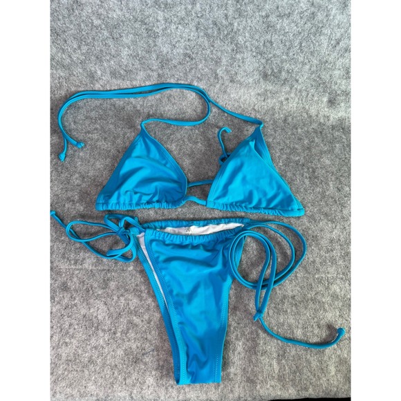 Unbranded Other - Turquoise Blue Triangle Bikini Set Side Tie High Cut Swimsuit Medium 20105